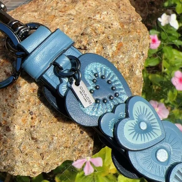 Coach Heart Blue Leather Keychain Bag - Picture 1 of 7